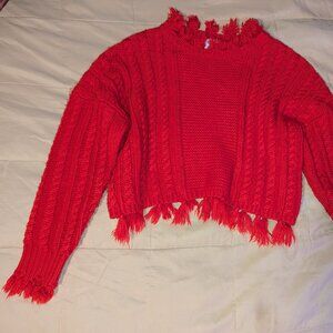 Knit Red Sweater with Tassels